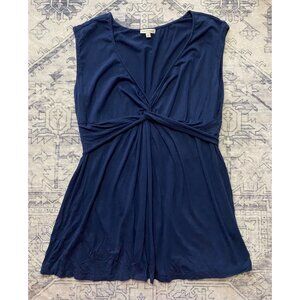 Boston Proper Navy Twist Front Sleeveless Tunic Top Womens Medium Soft Stretch